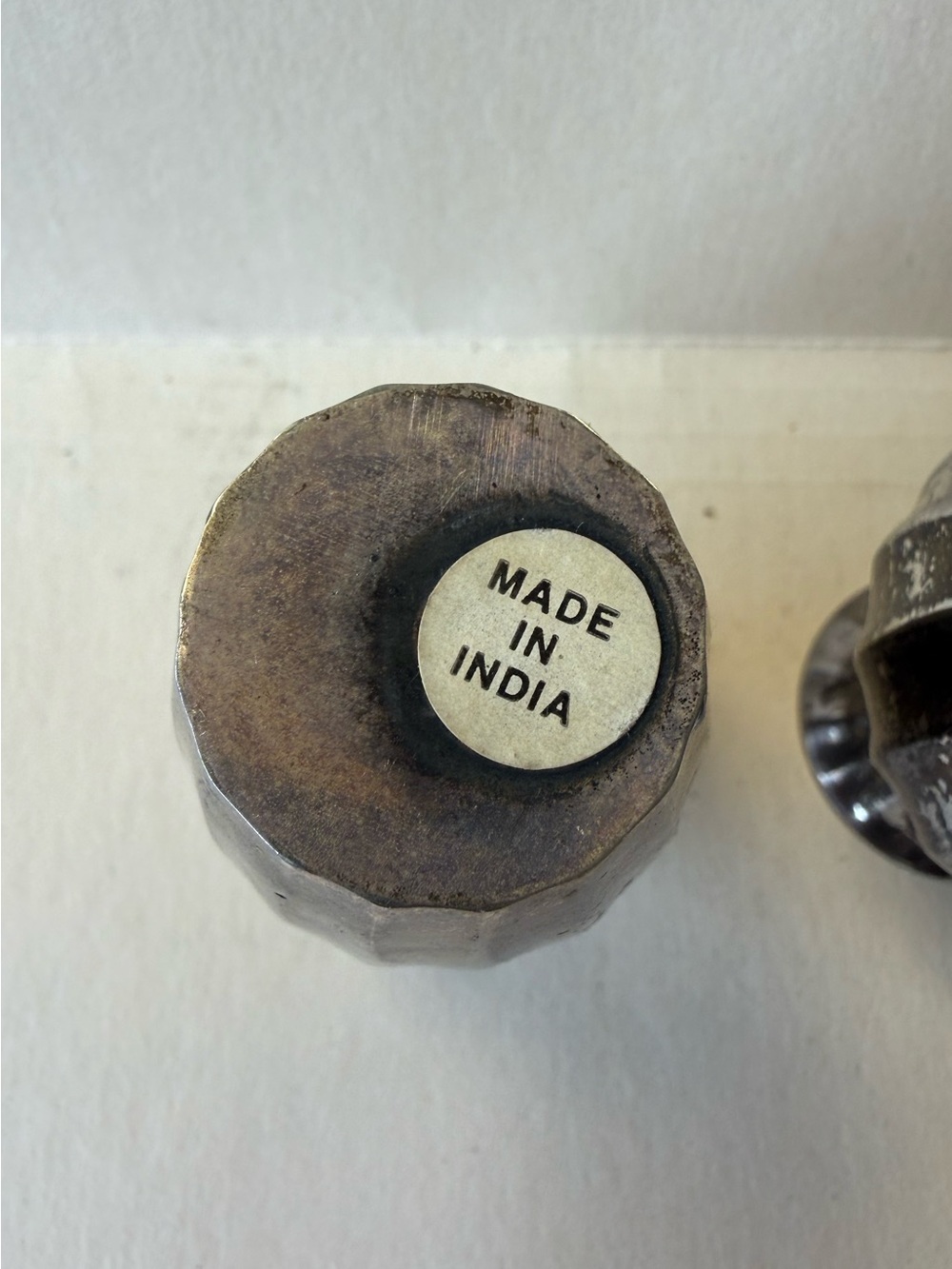 Pair of Vintage Mini Silver Coated Metal Decor Vases from India. - Picture 7 of 9